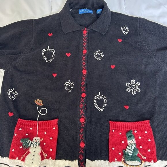 Vintage 90s Y2K Snowman Sweater Cardigan Womens Size Large Christmas Holiday - Picture 4 of 11
